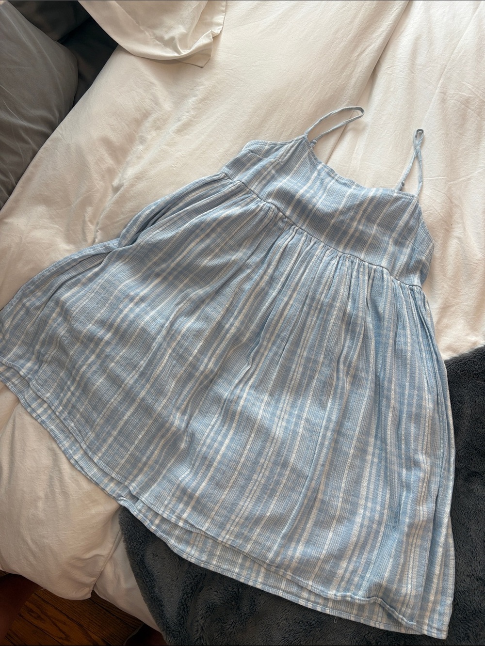 American Eagle Light Blue Striped/Plaid Sun Dress with Spaghetti Straps Size M